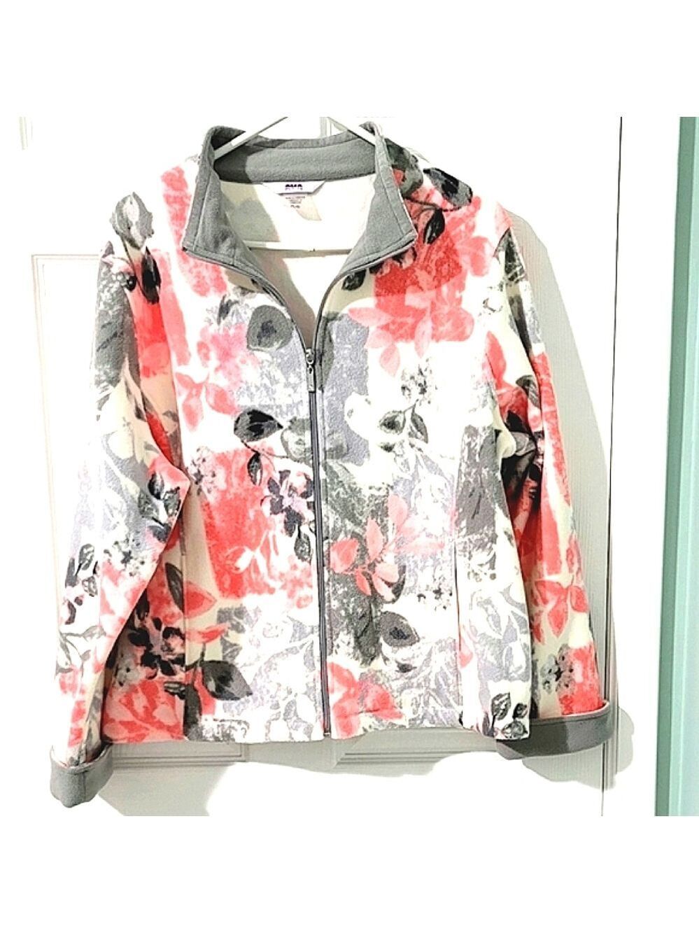 Alia Petite Women's Floral Full-Zip Sweater Size L